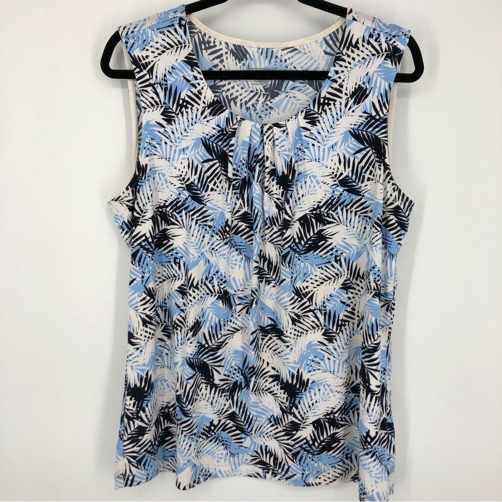Christopher‎ & Banks Sleeveless Shirt Womens Large Blue Banana Leaf Palm Leaf